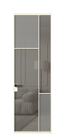 Дверь межкомнатная АЛПЛ041.10 АМБ Серый сатин матовое + Серый прозрачное. Цвет Алюминий молочно-белый. Материал Алюминий в эмали. Коллекция Мозаик. Картинка.