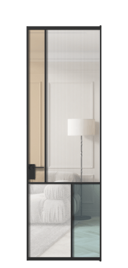 Дверь межкомнатная АЛПЛ041.20 ЧРН 4 стекла. Цвет Алюминий Черный. Материал Алюминий. Коллекция Мозаик. Картинка.