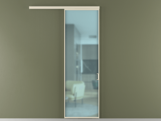 Алюминевая перегородка vd1_01_ Алюминий бежево-серый Сатинированное голубое стекло, триплекс, 6мм. Цвет Алюминий бежево-серый. Материал Алюминий в эмали. Коллекция Перегородка Формато вдоль стены 1 створка. Картинка.